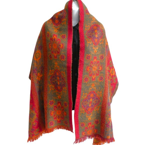 SOLD Vintage Georgiou Made in France Floral Scarf Shawl Cover Up Fringe 72x21 - Picture 2 of 6